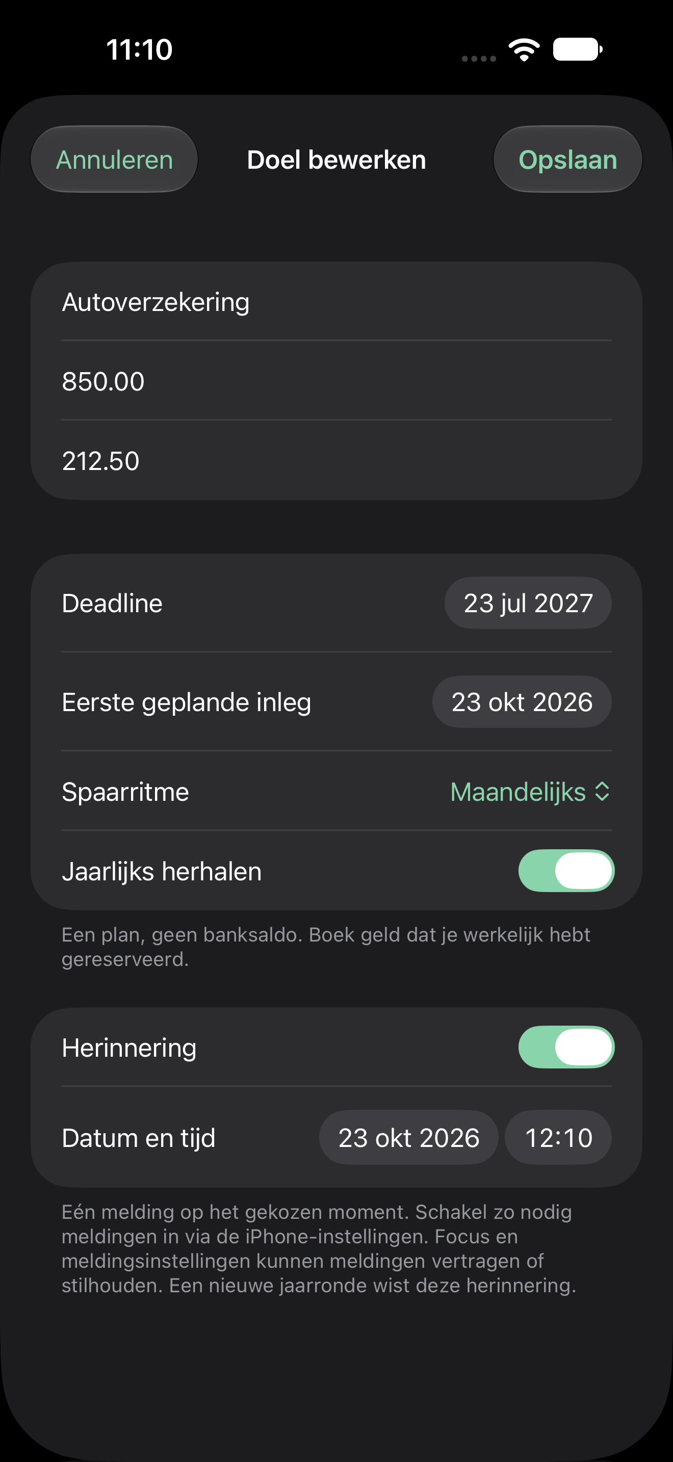 Sinking Fund Budgetter reminder